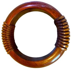 Vintage Wooden Bangle with Wooden Wrap